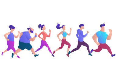 Farklı yaşlarda insanlar bir maratona hazırlanmak için tren koşuyor..