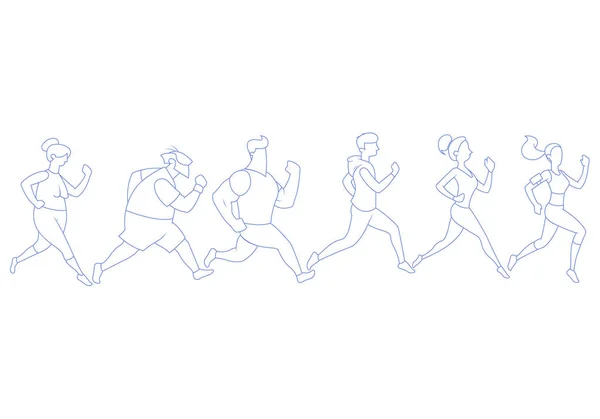 Personas de diferentes edades corriendo tren preparándose para una maratón — Archivo Imágenes Vectoriales