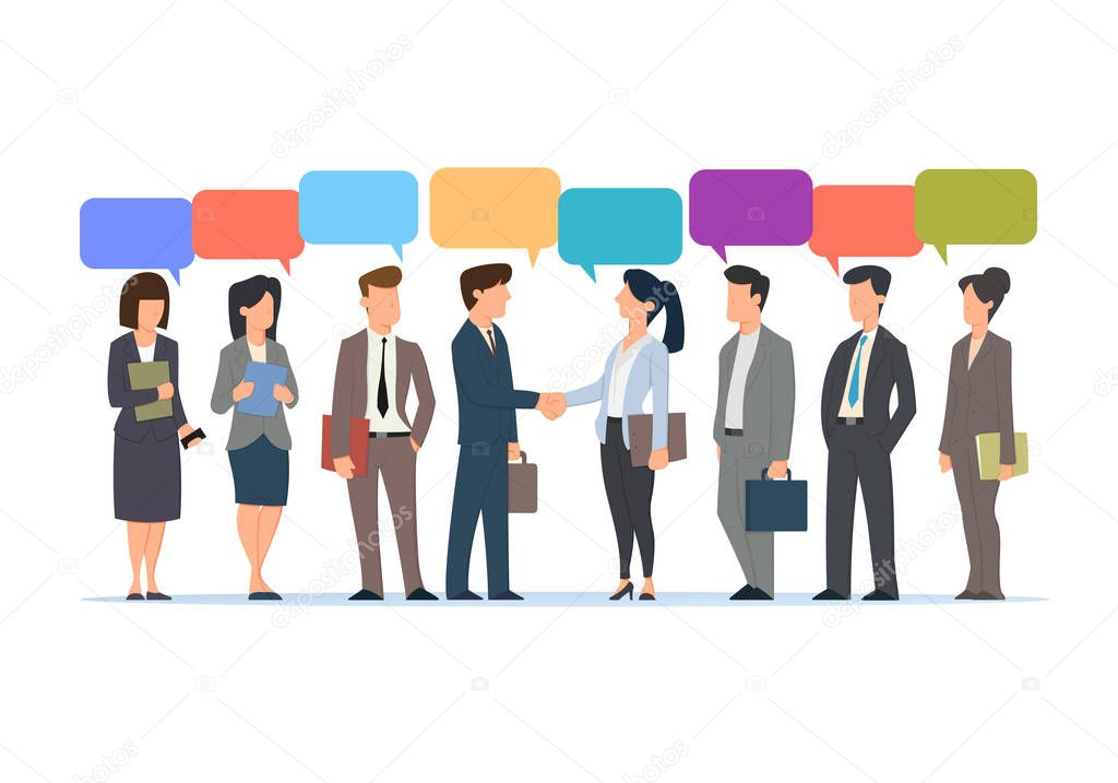 Businessman talking with shared target speech bubble. Concept business illustration