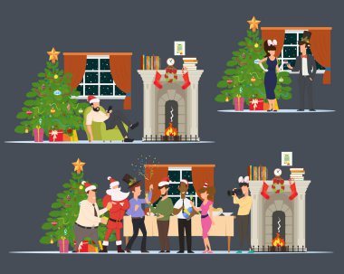 İnsanlar Noel 'i evde birlikte kutluyor.