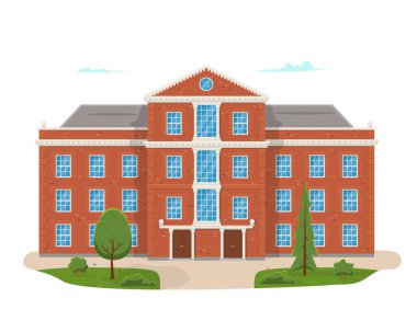 Okul binası yoIda. Üniversitesi modern konsept illüstrasyon