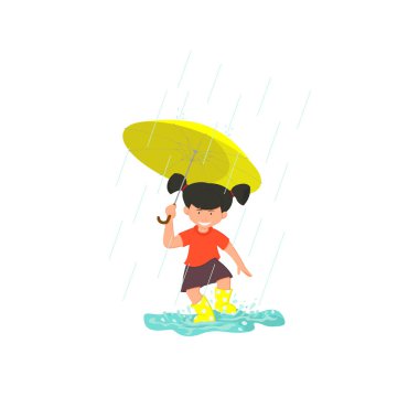 Su birikintisinde zıplayan tatlı, gülen kız..