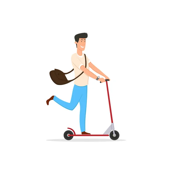 Estudante montando uma scooter . — Vetor de Stock