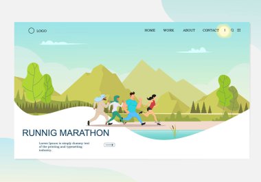 Park 'ta Koşan İnsanlar Karakterleri, Web Sayfası ve Mobil Web Sitesi için Şehir Maratonu.