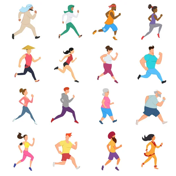 Correr gente. Grupo de corredores en movimiento . — Archivo Imágenes Vectoriales