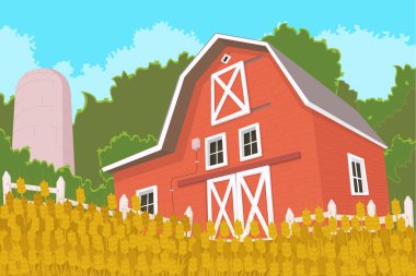 Altın buğday tarlasında ahşap bir kulübe..