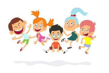 Mutlu öğrenciler karakter. Şirin çocuklar oynuyorlar.