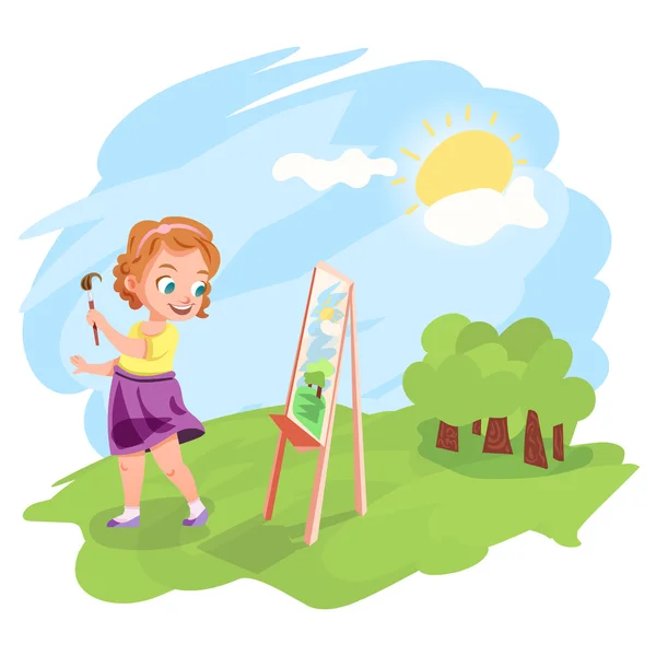 Ilustracja wektorowa dziewczyna malowania na zewnątrz — Wektor stockowy