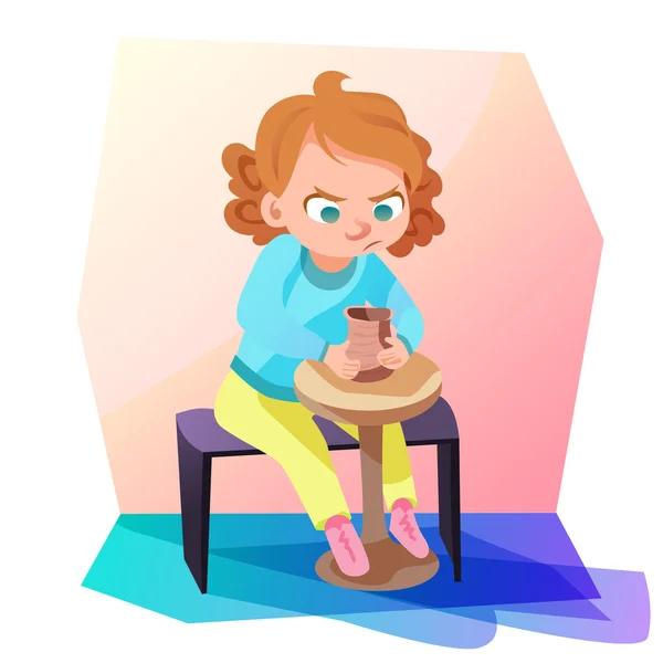 Κορίτσι μοντελοποίηση μια κανάτα διανυσματικά εικονογράφηση — Διανυσματικό Αρχείο