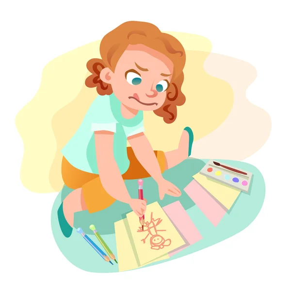 Dibujo de niña en ilustración de vectores de papel — Vector de stock