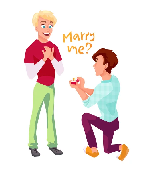 在对同性恋夫妇图的求婚 — 图库矢量图片