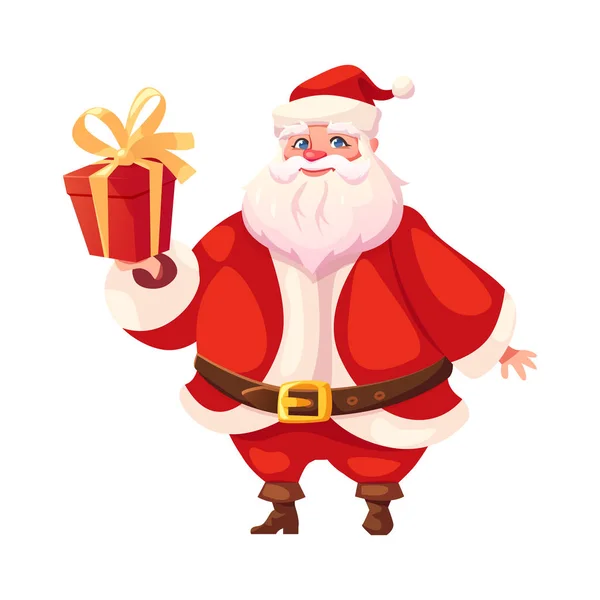 Legrační plochý santa držící Vánoční dárková krabička — Stockový vektor