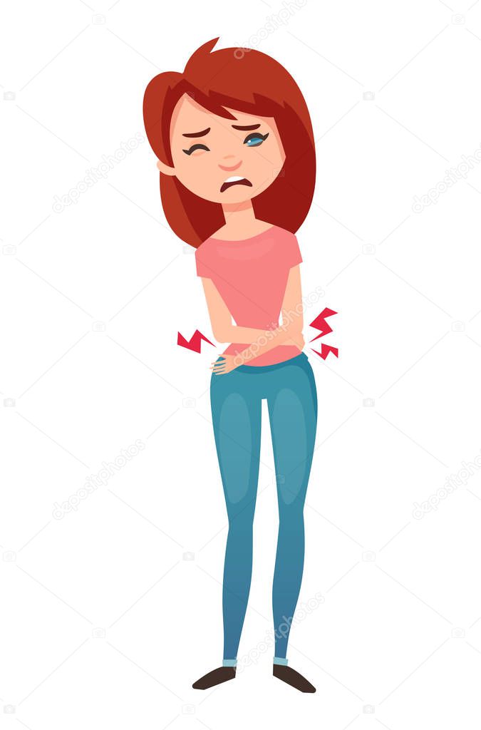 Woman with pain in stomach