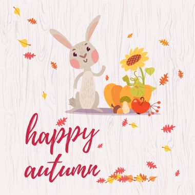 Şirin mutlu sonbahar tebrik kartı