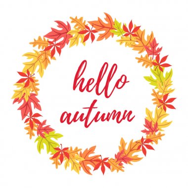 Merhaba sonbahar yaprakları yuvarlak çerçeve