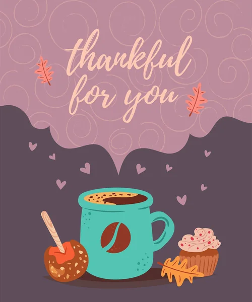 Agradecido por usted tarjeta de felicitación de café — Vector de stock