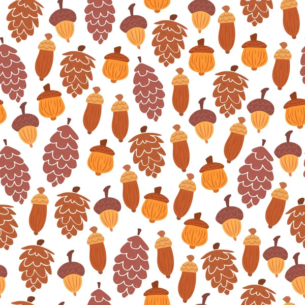 コーンとドングリのシームレスな秋パターン — ストックベクタ