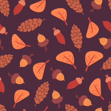 Düz yaprakları, meşe palamudu ve koniler desen