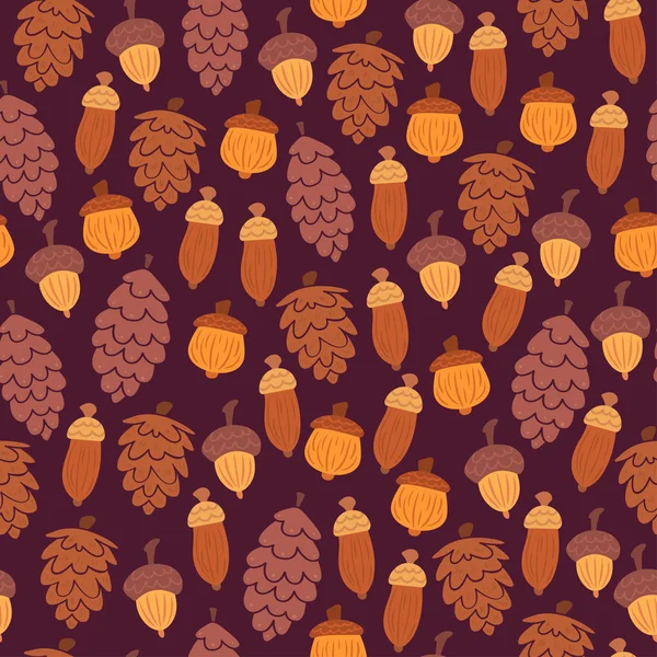 Padrão de outono com cones e bolotas — Vetor de Stock