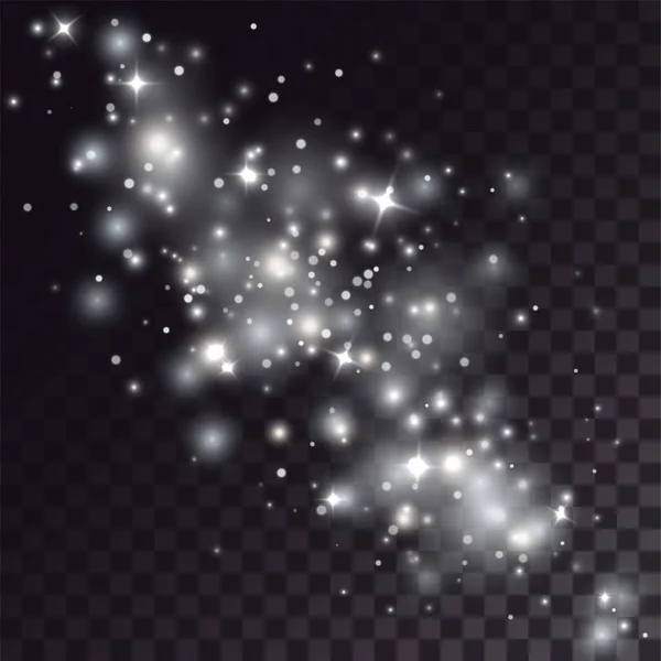 Traccia di particelle e stelle bianche brillanti — Vettoriale Stock