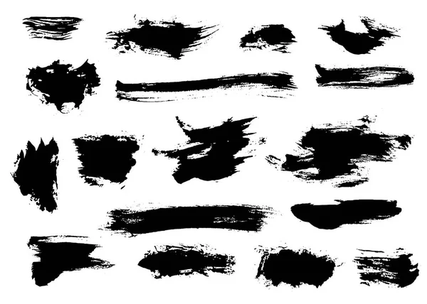 Set of bushy different black brushstrokes — Stock Vector