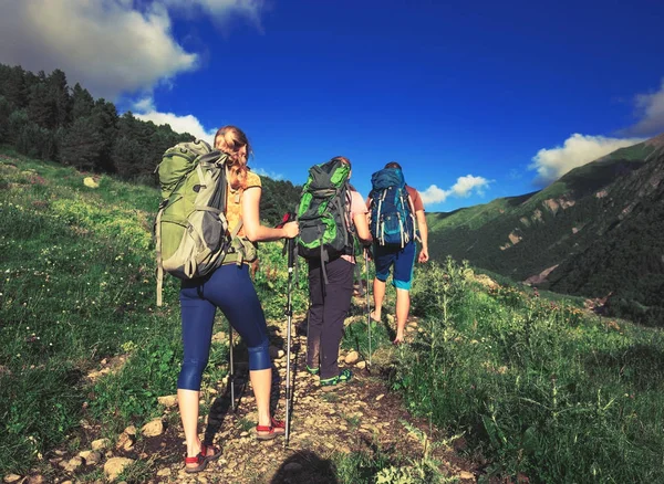 Пешие прогулки в красивых горах. Группа туристов наслаждается погодой — стоковое фото