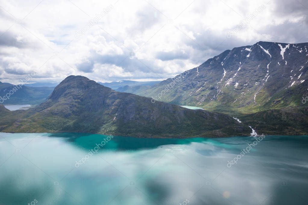 Landscapes of Besseggen. Beautiful blue lake and good weather in Norway