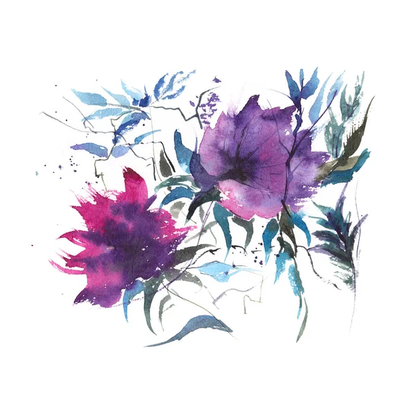 Wiosna wzór fantastyczne kwiaty bzu. Jasne kolory akwarela. Oryginalny obraz. — Zdjęcie stockowe
