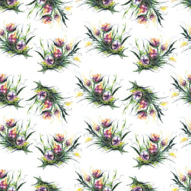 Parlak suluboya fantastik çiçekler ile Seamless modeli. Orijinal resim.