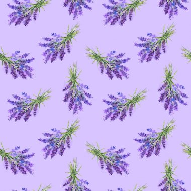 Lavanta dalları demetleri ile Seamless modeli. Suluboya resim.