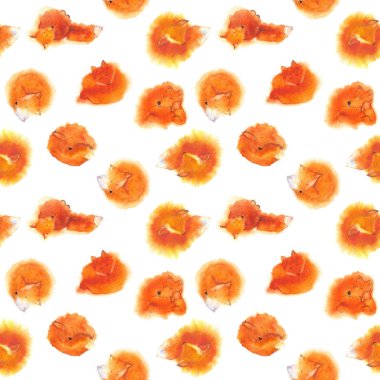 Parlak suluboya Kırmızı tilki ile Seamless modeli. Özgün el çizilmiş desen.