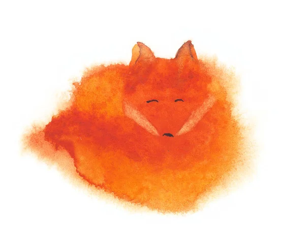 Little Red Fox Watercolor Illustration Isolated White Original Hand Drawn — Stock Photo, Image