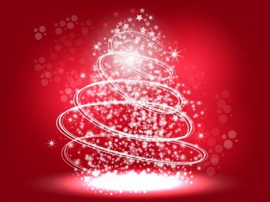 Kırmızı Noel sihirli kızdırma ve bir ağaç arka plan. Vektör Noel duvar kağıdı.