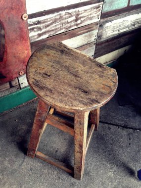 Eski ahşap sandalye ve eski renkli ahşap arka plan.