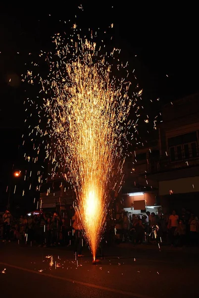 Fuochi Artificio Yipeng Festival Loy Krathong Day Chiangmai Thailandia Immagine Stock
