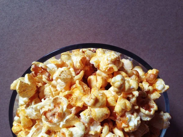 Ciotola Con Sfondo Popcorn Texture Fotografia Stock