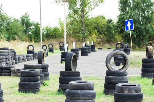 Driving school, driver training, road of the old tires