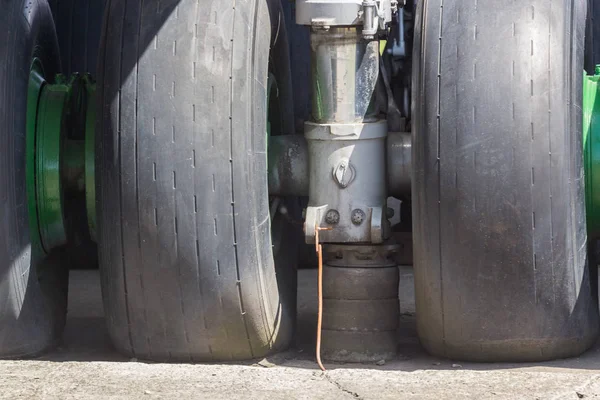 Close up of an airplane undercarriage or landing gear