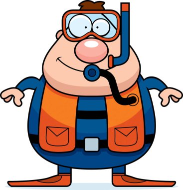 Çizgi film dalgıç gülümseyen