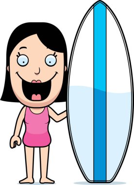 Çizgi film kadın sörf tahtası 