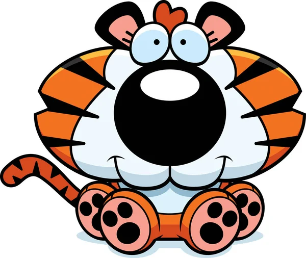 Cachorro de tigre de dibujos animados sentado — Vector de stock