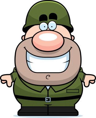Gülümseyen karikatür asker