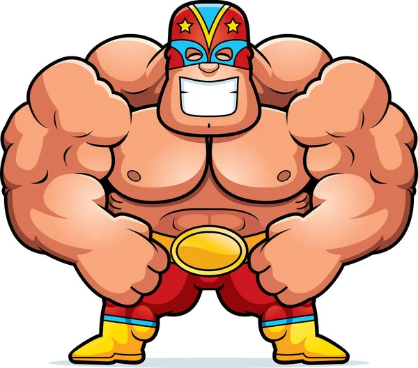 Dibujos animados Luchador Flexing — Vector de stock