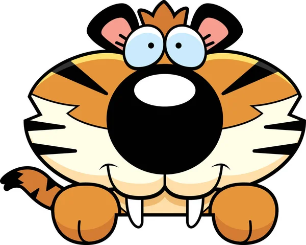 Tigre con dientes de sable mirando — Vector de stock