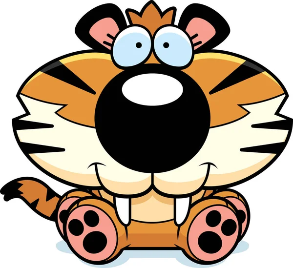 Tigre dientes de sable sentado — Vector de stock