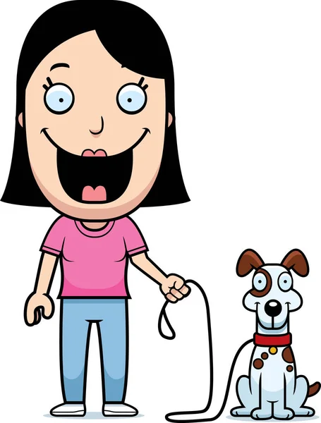 Cartoon vrouw lopen hond — Stockvector