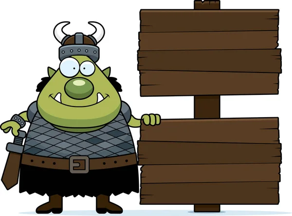 Caricature Orc signe en bois — Image vectorielle