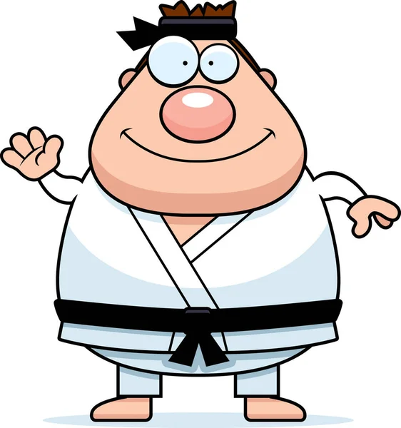 Ondeando caricatura karate hombre — Vector de stock