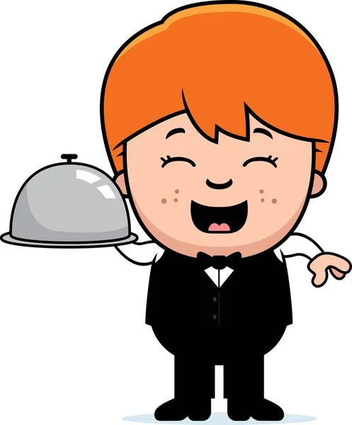 Cartoon Little Waiter Tray — Stock Vector