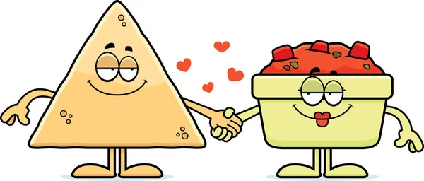 Chips de bande dessinée et salsa tenant la main — Image vectorielle